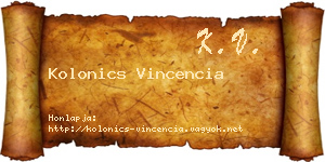 Kolonics Vincencia névjegykártya